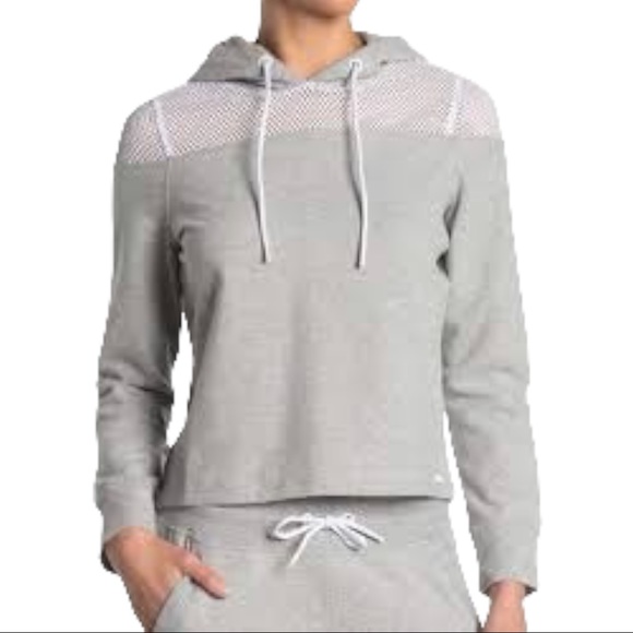 ANDREW MARC MNY mesh dropped shoulder cropped hooded active sweatshirt |… - Picture 1 of 6